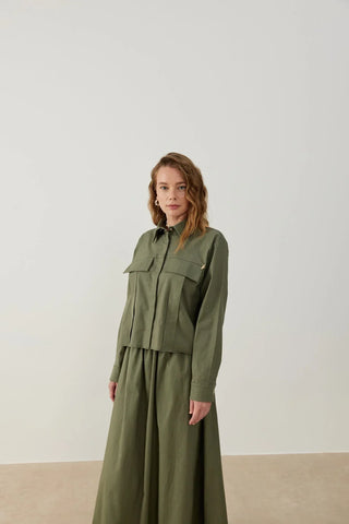 Nota Keten Etek Gömlek Takım Haki