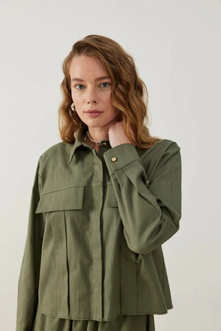 Nota Keten Etek Gömlek Takım Haki