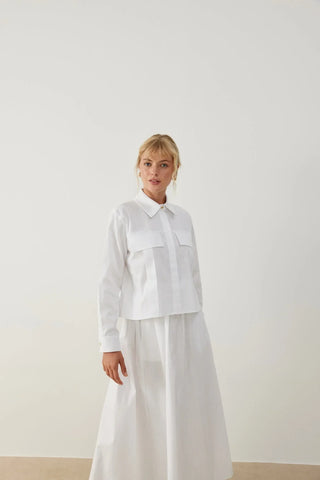 Nota Keten Etek Gömlek Takım Beyaz