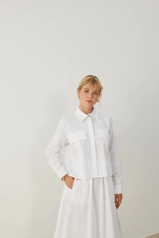 Nota Keten Etek Gömlek Takım Beyaz