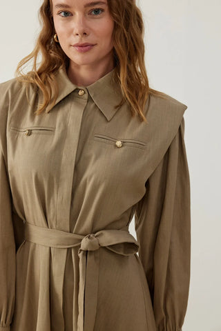 Lina Keten Elbise Bej