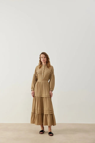 Bella Nervürlü Etek Gömlek Takım Camel