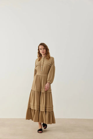 Bella Nervürlü Etek Gömlek Takım Camel