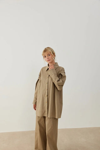 Piloma Düğme Detaylı Keten Gömlek Bej