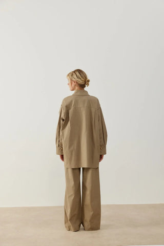 Piloma Düğme Detaylı Keten Gömlek Bej