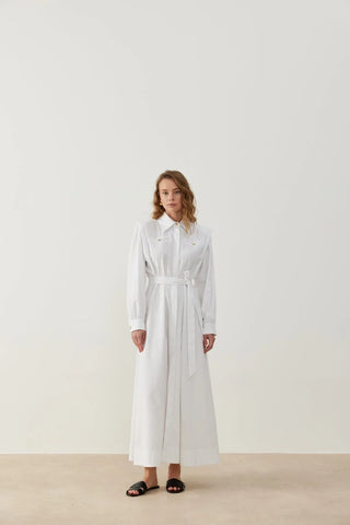 Lina Keten Elbise Beyaz