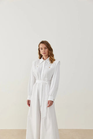 Lina Keten Elbise Beyaz