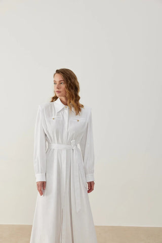 Lina Keten Elbise Beyaz