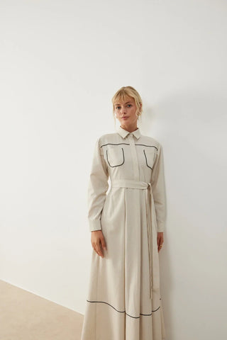 Doğa Biyeli Keten Elbise Naturel