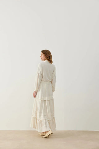 Bella Nervürlü Etek Gömlek Takım Ekru