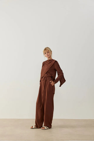 Alaçatı Keten Takım Kahverengi