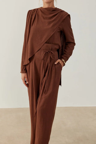 Alaçatı Keten Takım Kahverengi