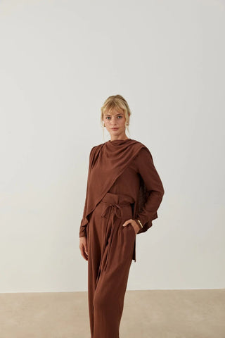 Alaçatı Keten Takım Kahverengi