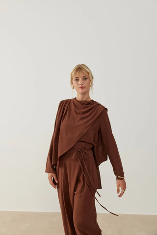 Alaçatı Keten Takım Kahverengi