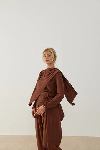 Alaçatı Keten Takım Kahverengi