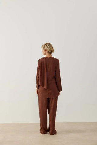 Alaçatı Keten Takım Kahverengi