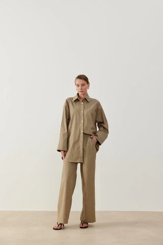 Keten Taşlı Takım Bej