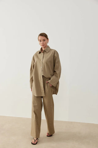 Keten Taşlı Takım Bej