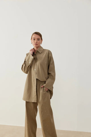 Keten Taşlı Takım Bej