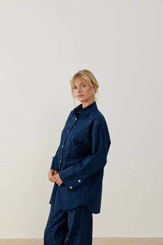 Keten Taşlı Takım Lacivert