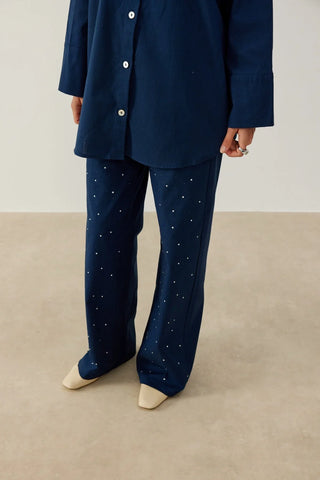 Keten Taşlı Takım Lacivert