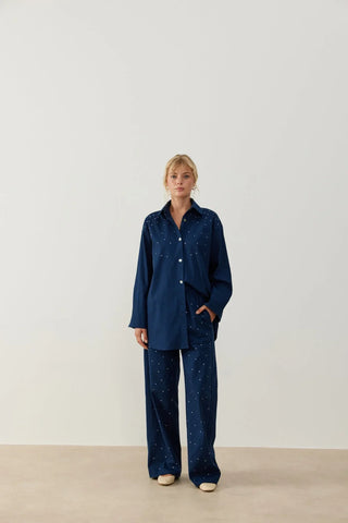 Keten Taşlı Takım Lacivert