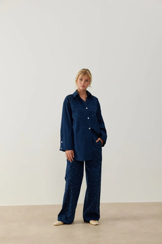 Keten Taşlı Takım Lacivert