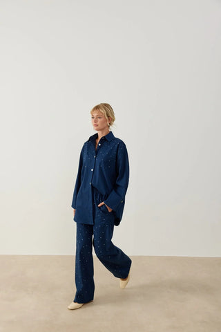 Keten Taşlı Takım Lacivert