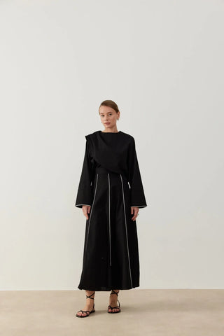 Pely Parça Biyeli Keten Takım Siyah