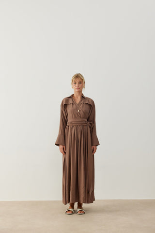Modal Kimono Elbise Kahverengi