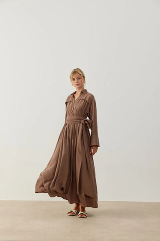 Modal Kimono Elbise Kahverengi