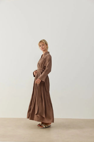 Modal Kimono Elbise Kahverengi