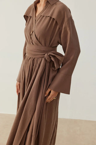 Modal Kimono Elbise Kahverengi