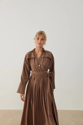 Modal Kimono Elbise Kahverengi