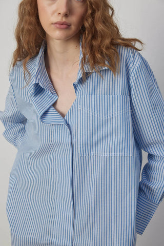 Oversize Poplin Gömlek Mavi Çizgili