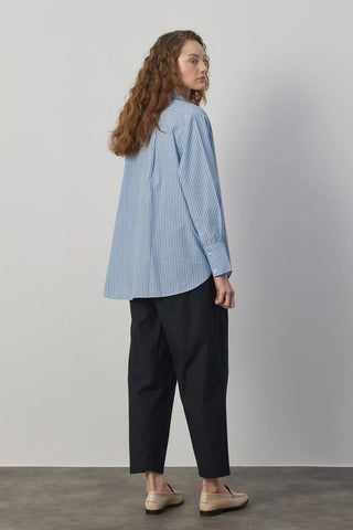 Oversize Poplin Gömlek Mavi Çizgili