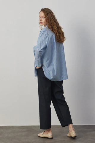 Oversize Poplin Gömlek Mavi Çizgili