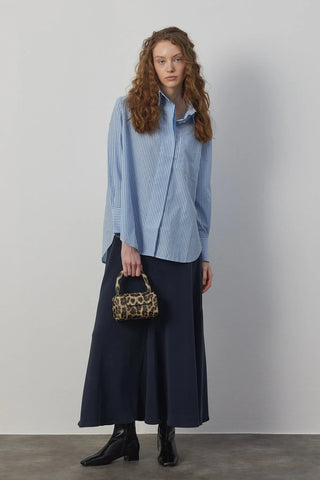 Oversize Poplin Gömlek Mavi Çizgili