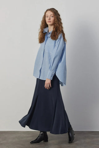 Oversize Poplin Gömlek Mavi Çizgili