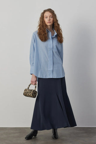 Oversize Poplin Gömlek Mavi Çizgili