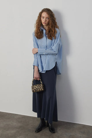 Oversize Poplin Gömlek Mavi Çizgili