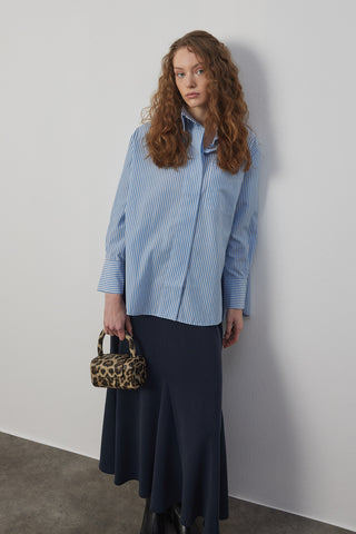 Oversize Poplin Gömlek Mavi Çizgili