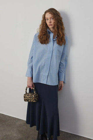 Oversize Poplin Gömlek Mavi Çizgili