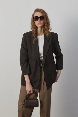 Çift Cep Blazer Ceket Kahverengi