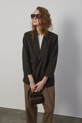 Çift Cep Blazer Ceket Kahverengi