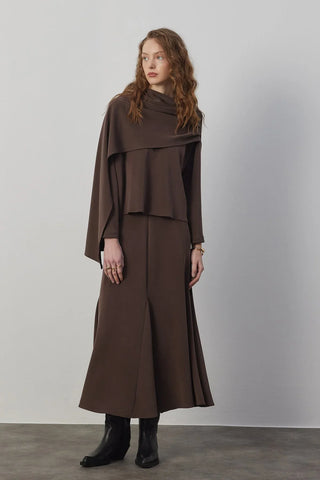 Jade Bluz ve Godeli Etek Takım Kahverengi