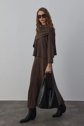 Jade Bluz ve Godeli Etek Takım Kahverengi