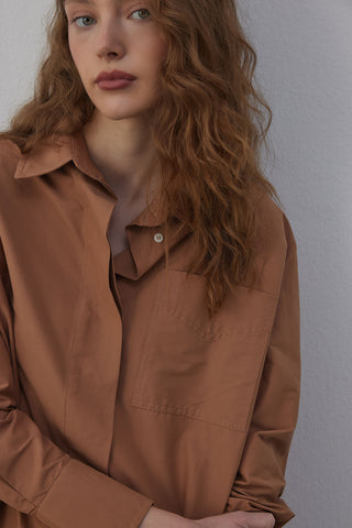 Oversize Poplin Gömlek Kahverengi