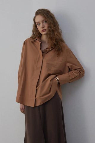 Oversize Poplin Gömlek Kahverengi
