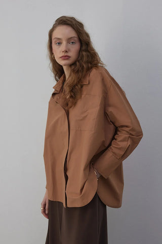 Oversize Poplin Gömlek Kahverengi